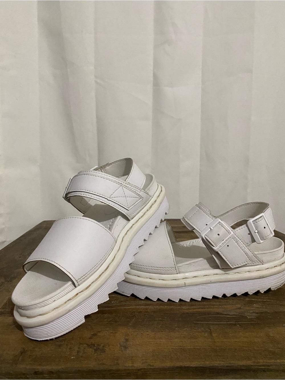 Dr. Martens Women's White Platform Buckle Sandals